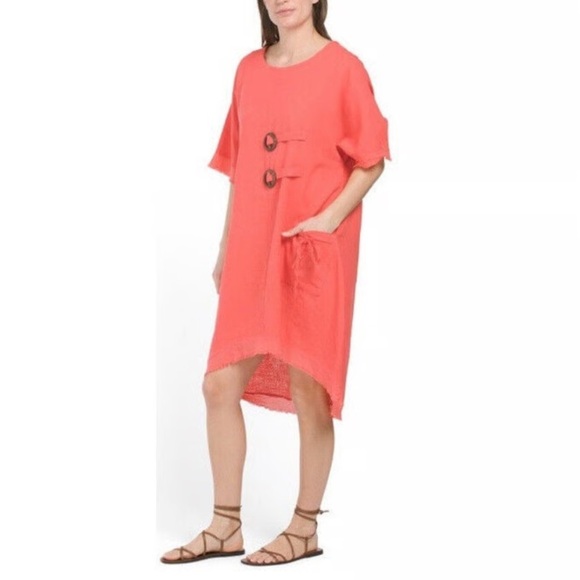 Cristina Vergani NWT Scoop neck 2-Button Cotton/Linen Blend Dress Size Medium - Picture 11 of 14